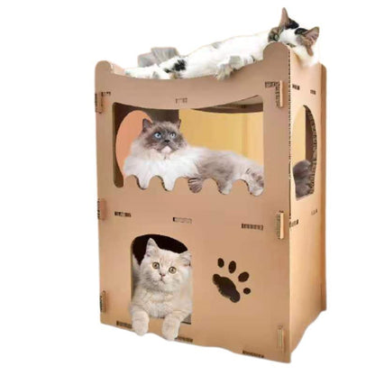 Double-Storey Cardboard Cat House Tower – Condo, Scratcher & Pet Furniture