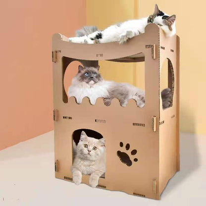 Double-Storey Cardboard Cat House Tower – Condo, Scratcher & Pet Furniture