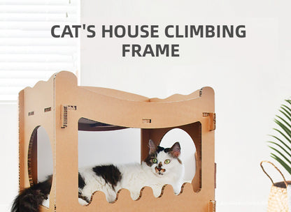 Double-Storey Cardboard Cat House Tower – Condo, Scratcher & Pet Furniture