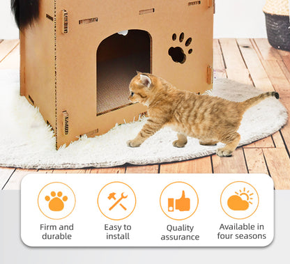Double-Storey Cardboard Cat House Tower – Condo, Scratcher & Pet Furniture