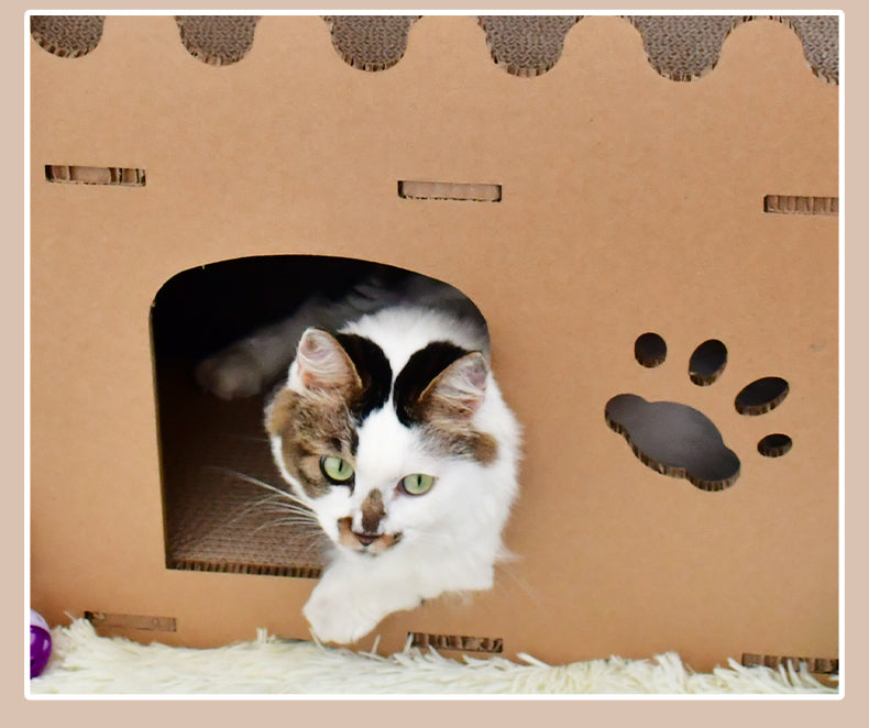 Double-Storey Cardboard Cat House Tower – Condo, Scratcher & Pet Furniture
