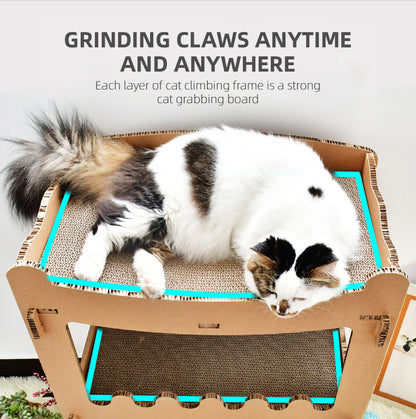 Double-Storey Cardboard Cat House Tower – Condo, Scratcher & Pet Furniture