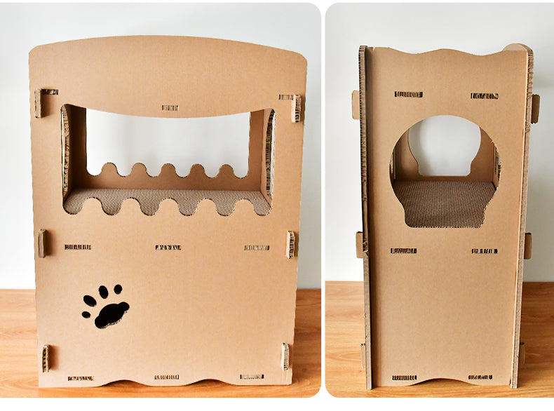 Double-Storey Cardboard Cat House Tower – Condo, Scratcher & Pet Furniture