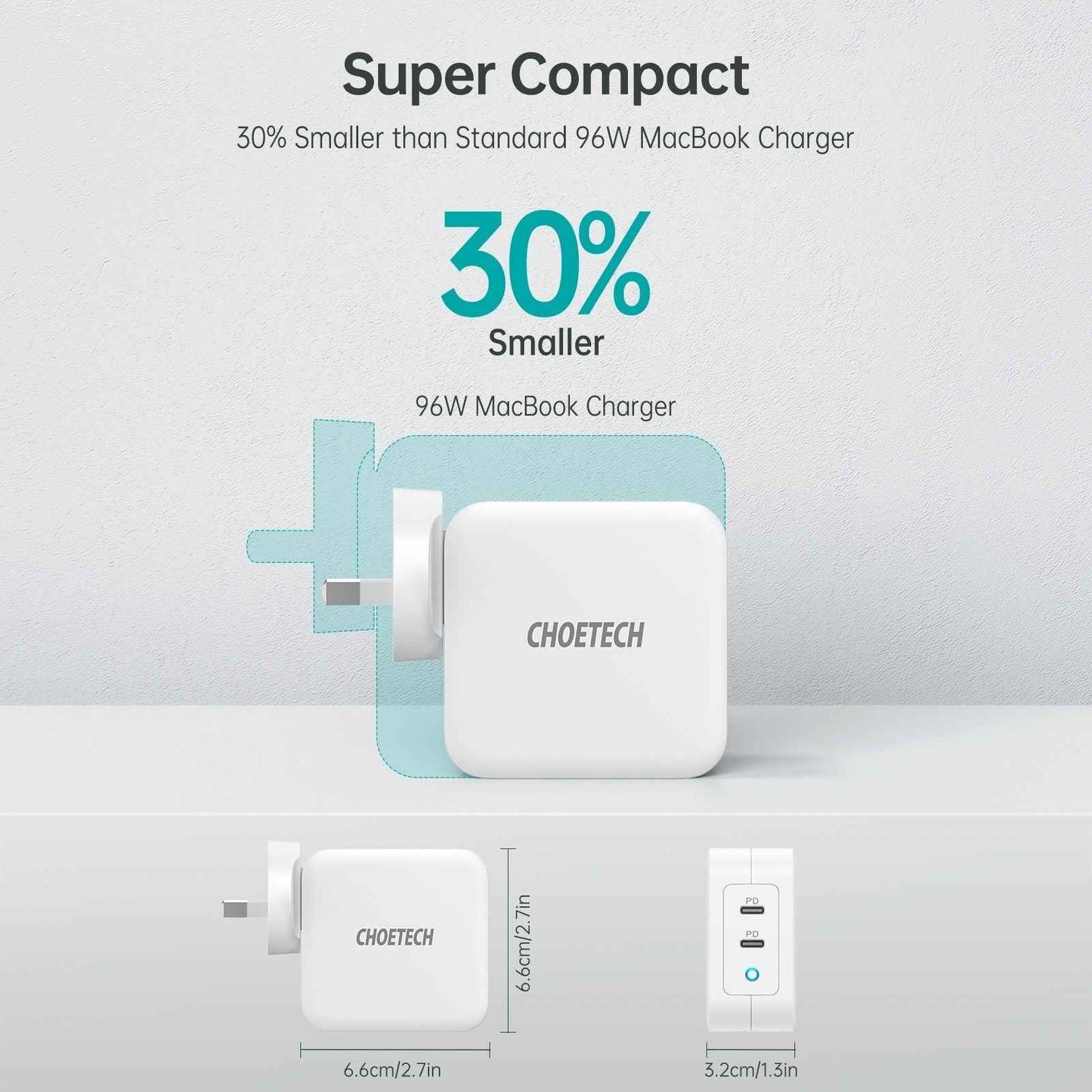 CHOETECH PD6008  GAN Dual Type-C 100w Travel Charger (US/EU/UK/AU)