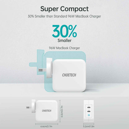 CHOETECH PD6008  GAN Dual Type-C 100w Travel Charger (US/EU/UK/AU)