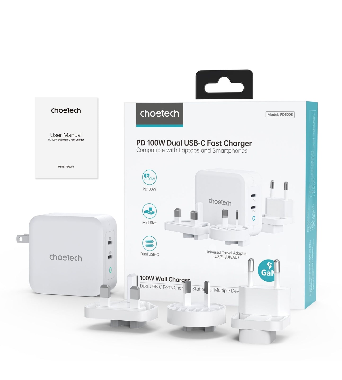 Dual Type-C 100w Travel Charger (US/EU/UK/AU)