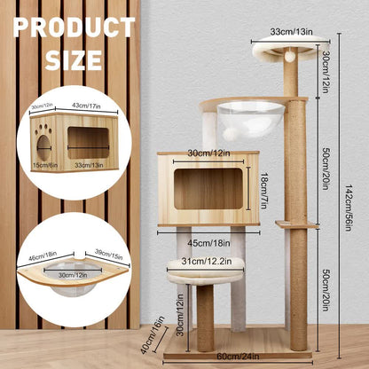 1.42M Cat Tree Tower – Multi-Level Scratching Post, Condo, Bed & Furniture