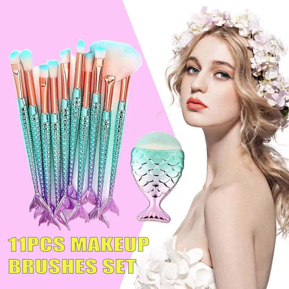 11-Piece Mermaid Tail Makeup Brush Set