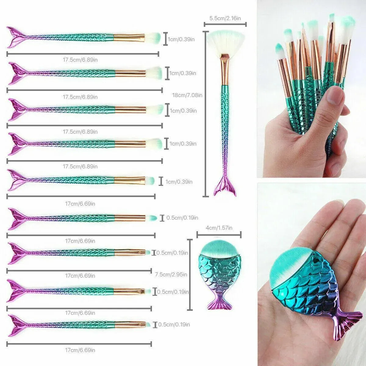 11-Piece Mermaid Tail Makeup Brush Set
