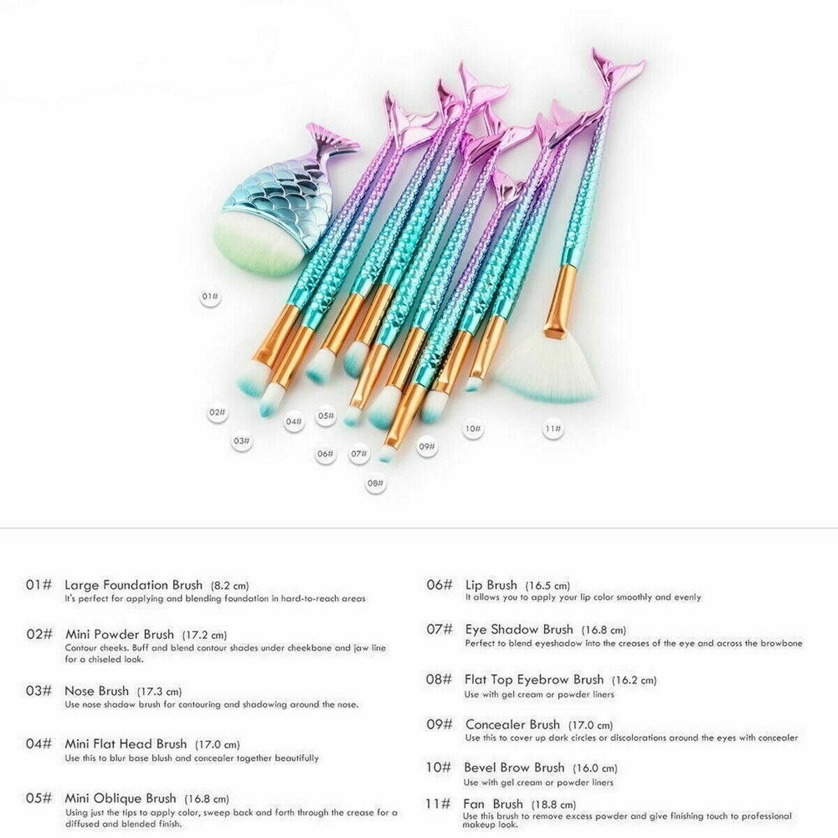11-Piece Mermaid Tail Makeup Brush Set