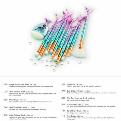 11-Piece Mermaid Tail Makeup Brush Set