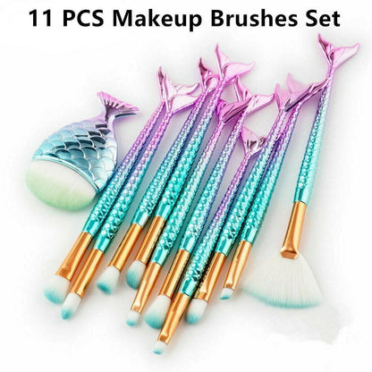 11-Piece Mermaid Tail Makeup Brush Set