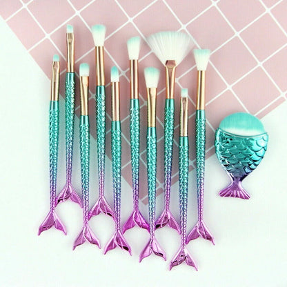 11-Piece Mermaid Tail Makeup Brush Set