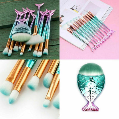 11-Piece Mermaid Tail Makeup Brush Set