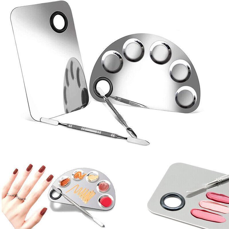 Stainless Steel Cosmetic Face Makeup Palette Spatula Foundation Mixing Tool - Semicircle