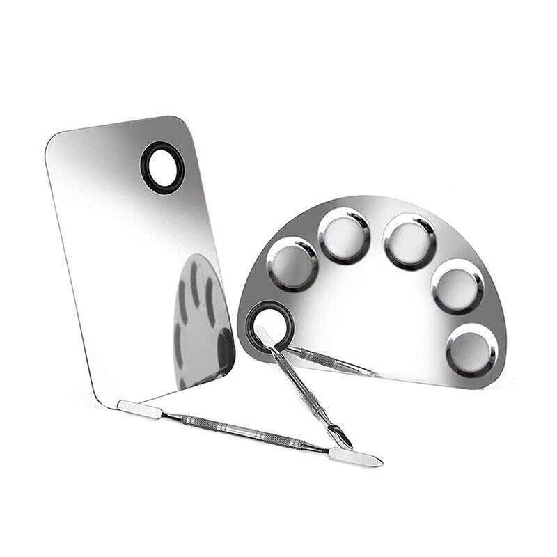 Stainless Steel Cosmetic Face Makeup Palette Spatula Foundation Mixing Tool - Semicircle