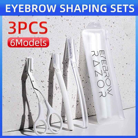 3Pcs Eyebrow Razor Set Facial Trimmer Shaver Blade Hair Remover Beauty Tool - 2X Eyebrow Razor+Scissor-White