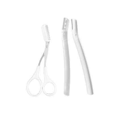 3Pcs Eyebrow Razor Set Facial Trimmer Shaver Blade Hair Remover Beauty Tool - 2X Eyebrow Razor+Scissor-White