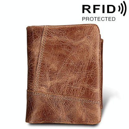 Men Taupe Leather Rfid Card Holder Wallet