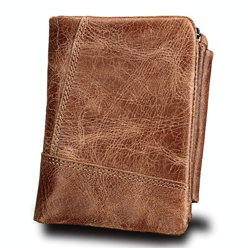 Men Taupe Leather Rfid Card Holder Wallet