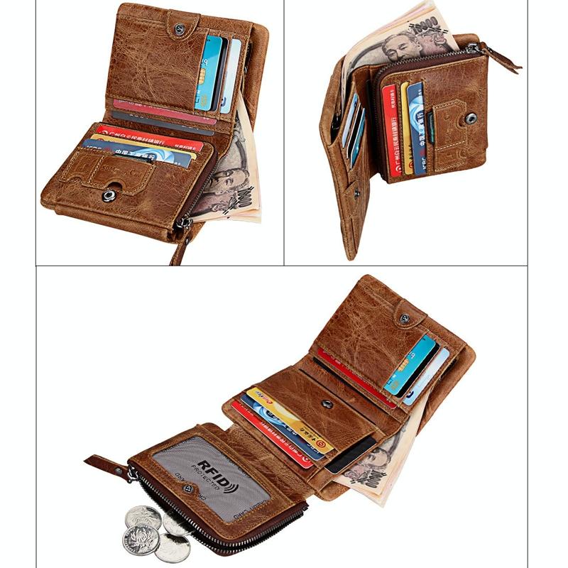 Men Taupe Leather Rfid Card Holder Wallet