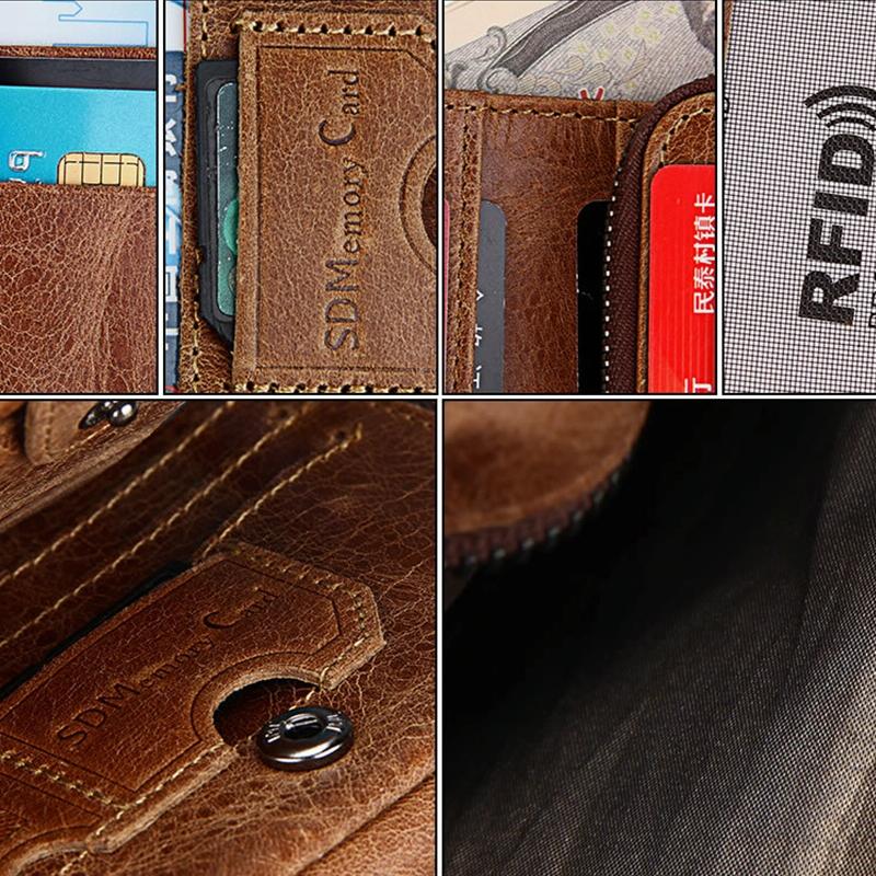 Men Taupe Leather Rfid Card Holder Wallet