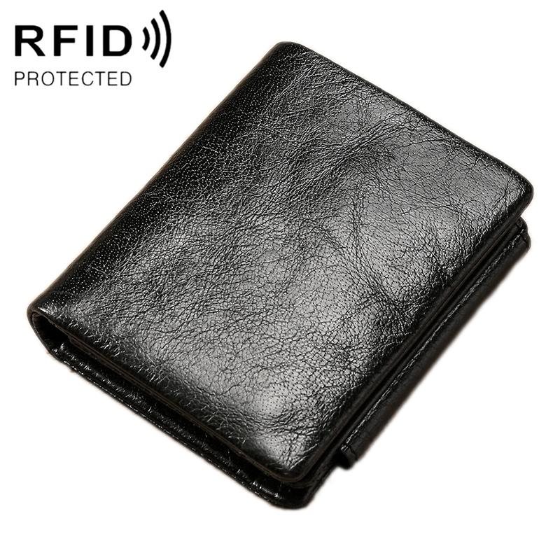 Men Rfid Leather Tri-fold Wallet - Genuine Leather - Black