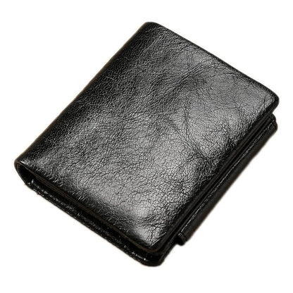 Men Rfid Leather Tri-fold Wallet - Genuine Leather - Black