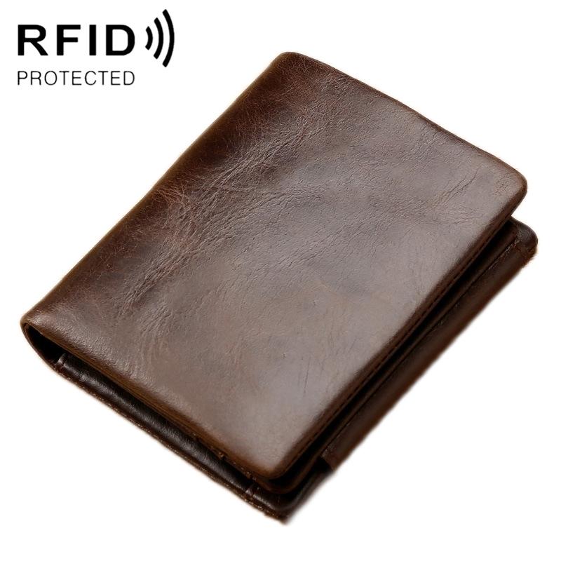 Men Rfid Leather Tri-fold Wallet - Genuine Leather - Black