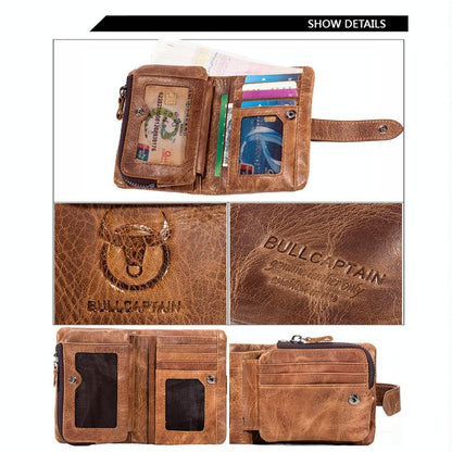 Men Vertical Cowhide Wallet with Rfid Blocking - Coffee