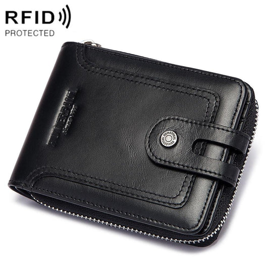 Men Leather Wallet with Rfid Protection and Coin Pocket - Black