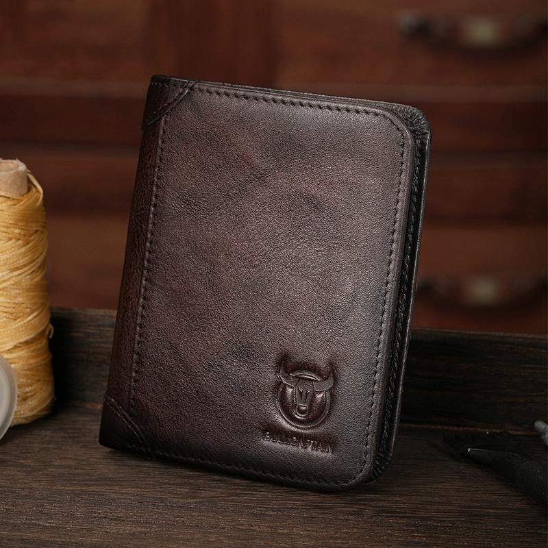 Men Rfid Leather Wallet with Coin Clip - Coffee