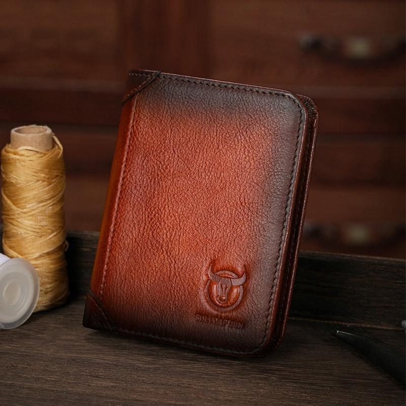 Men Rfid Leather Wallet with Coin Clip - Coffee
