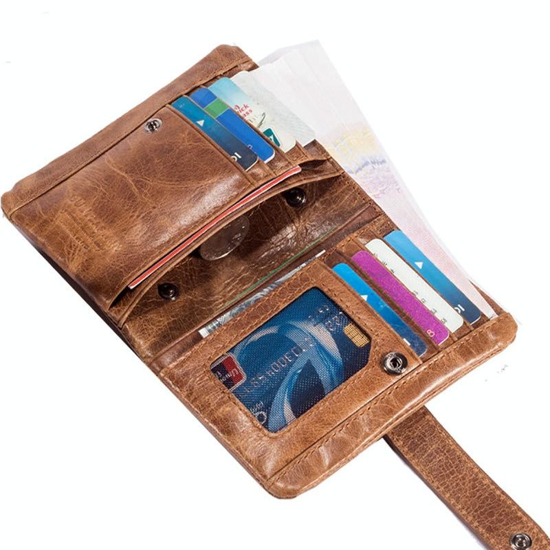 Men Vertical Cowhide Wallet with Rfid Blocking - Yellow Brown