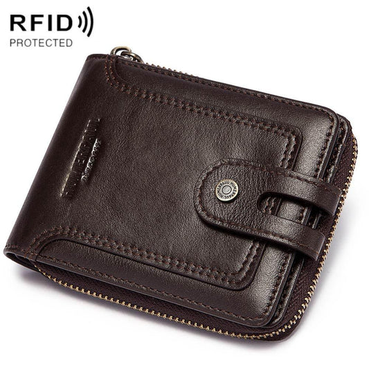 Men Leather Wallet with Rfid Protection and Coin Pocket - Brown