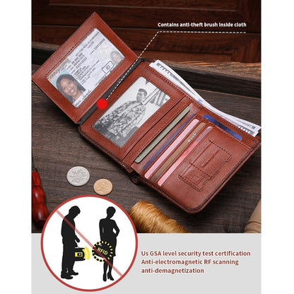 Men Rfid Leather Wallet with Coin Clip - Black