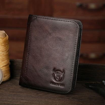 Men Rfid Leather Wallet with Coin Clip - Black