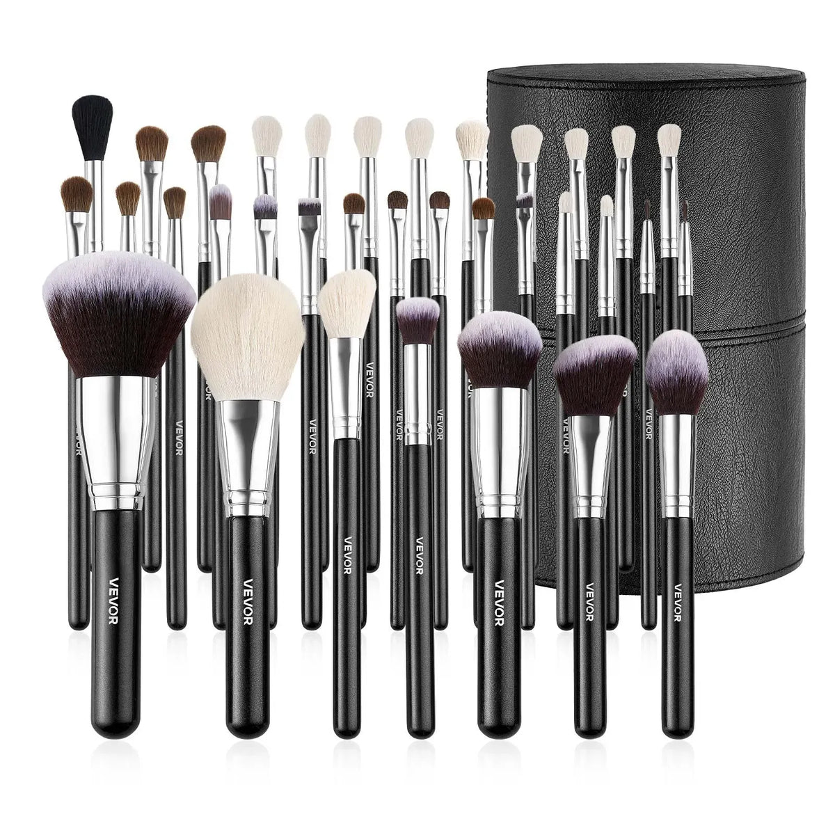 34-Piece Makeup Brush Set with Wooden Handles & Travel Case