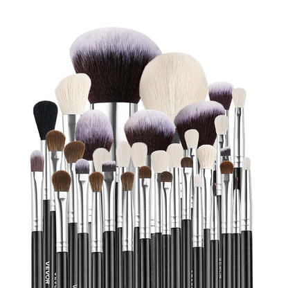 34-Piece Makeup Brush Set with Wooden Handles & Travel Case