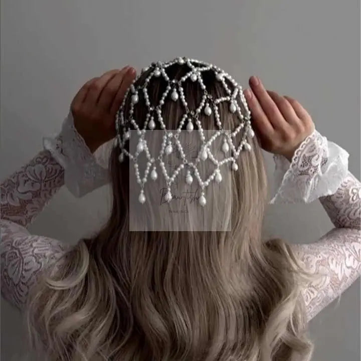 Silver Bohemian Pearl Net Headband – Vintage Mesh Hair Accessory - Beau-tish Beau-tish