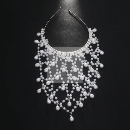 Silver Bohemian Pearl Net Headband – Vintage Mesh Hair Accessory - Beau-tish Beau-tish