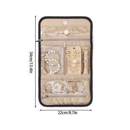 Pink Travel Jewelry Organizer - Compact Roll-Up Storage Bag with Multiple Compartments