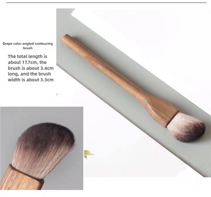 Grape Color Angled Contouring Brush Walnut Wood Makeup Brush Set