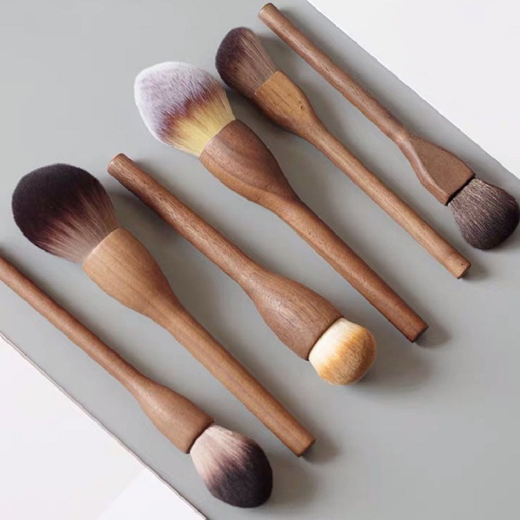 Grape Color Angled Contouring Brush Walnut Wood Makeup Brush Set