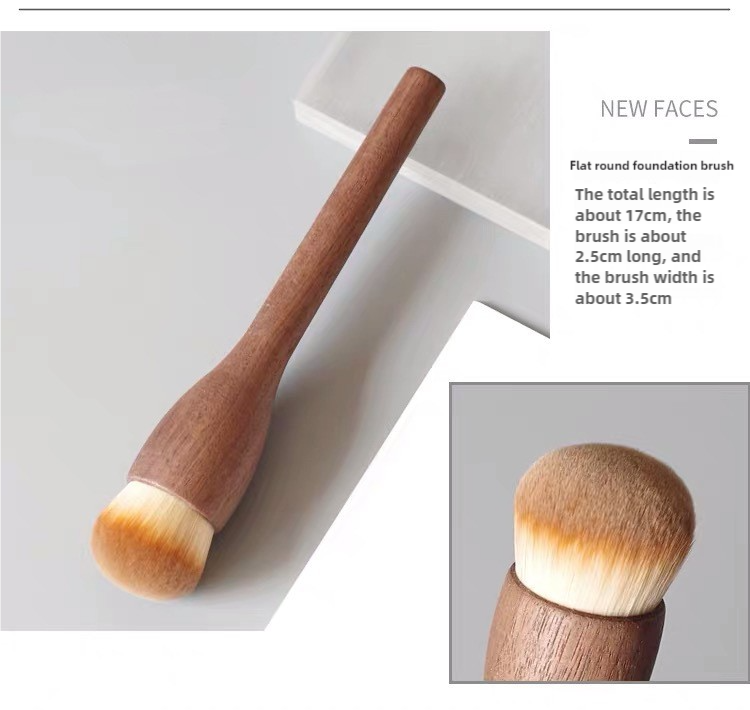 Flat Round Foundation Brush Walnut Wood Makeup Brush Set