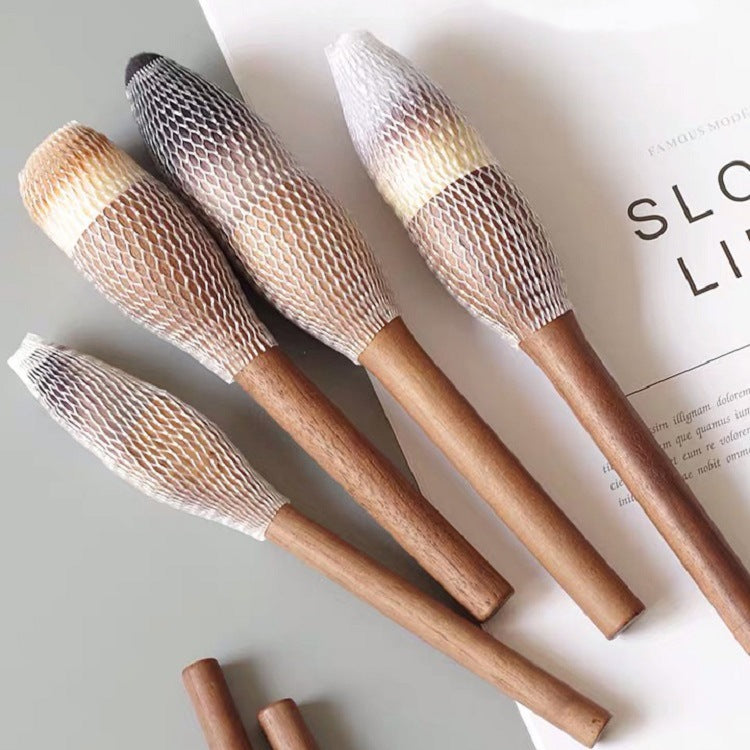 Flat Round Foundation Brush Walnut Wood Makeup Brush Set