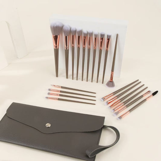 Brown and Glod Complete 20-Piece Makeup Brush Set with Travel Pouch