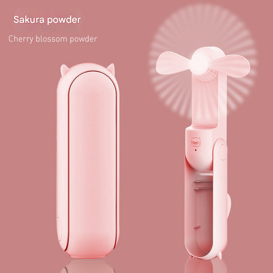 Pink 2-in-1 Foldable Mini Fan & Power Bank - Ultra-Compact USB Rechargeable Personal Fan