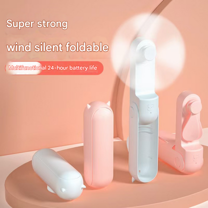 Pink 2-in-1 Foldable Mini Fan & Power Bank - Ultra-Compact USB Rechargeable Personal Fan