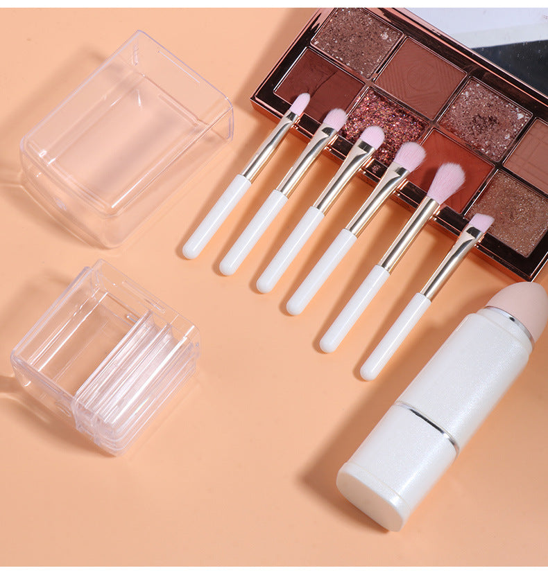 Lighgt Pink Compact 8-in-1 Makeup Brush Set - Portable Travel Kit with Retractable Brushes and Case